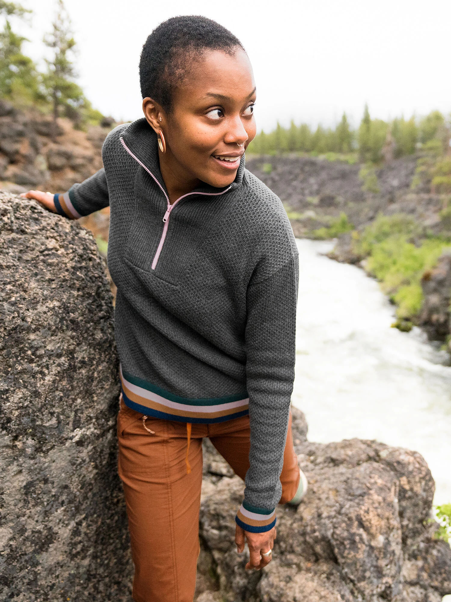 Woolicious Waffle 1/4 Zip Sweater - Stripe 3 Woolicious Waffle 1/4 Zip Sweater - Stripe